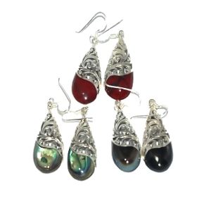 Sterling Silver Genuine Shell Ivy Filigree Teardrop Earrings