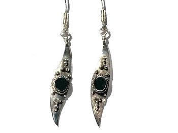 Sterling Silver Feather Dangle Earring with Genuine Stone