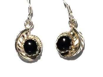 Sterling Silver Feather Wrap Genuine Black Onyx Drop Earrings
