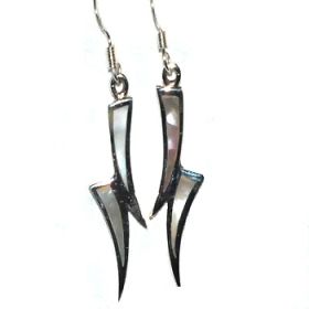 Sterling Silver Mother of Pearl Inlay Double Horn Dangle Earrings