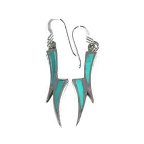 Sterling Silver Turquoise Inlay Double Horn Dangle Earrings
