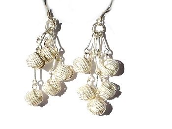 Sterling Silver Sparkling Wrapped Balls Dangle Earrings