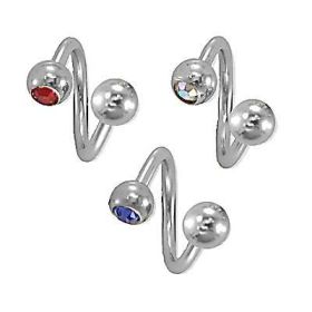 Body Piercing Jewelry - Spiral Crystal Stone 14g/12mm-lg/6mm-bl