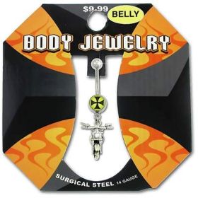 Belly Jewelry  with Biker and Maltese Cross pendant 316L 14g