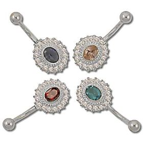 Banana Cz Cubic Zirconia Sterling Silver Jewel 14g / 12mm-Lg/ 5mm