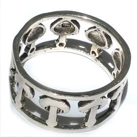 Sterling Silver Double Wide Cutout Mushrooms Band Ring
