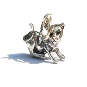 Sterling Silver 925 Sleek Crouching Kitty Charm Pendant.
