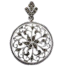Sterling Silver Genuine 36 Marcasite Filigree Sun Disc Pendant