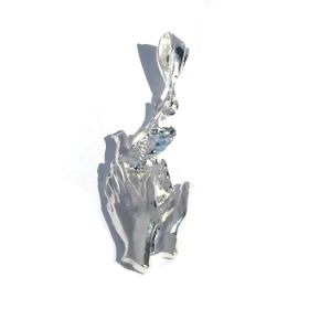 Sterling Silver Large Diamond cut Hands releasing Dove Pendant.