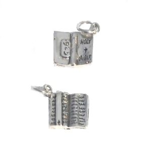 Sterling Silver 925 2 Sided Open Holy Bible Charm Pendant
