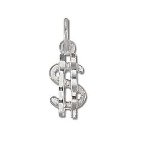 Sterling Silver Dollar Sign Diamond Cut Pendant