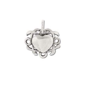Sterling Silver Heart Hugs & Kisses Ornate Pendant