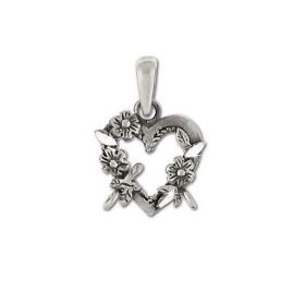Sterling Silver Heart Flower Wreath Pendant with Loops