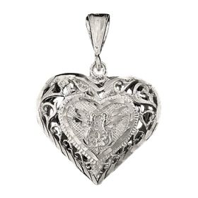 Sterling Silver Diamond Cut Filigree Puffed Heart Pendant