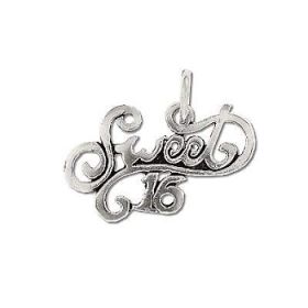 Sterling Silver Phrase Sweet 16 Charm Pendant