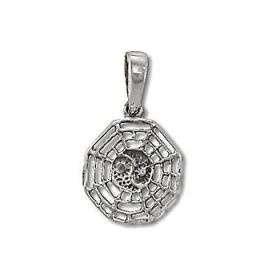 Sterling Silver Spider Web Ying Yang Pendant