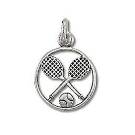Sterling Silver Tennis Racquet and Ball Tennis Circle Pendant