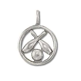 Sterling Silver Bowing Ball  & Pins in Circle Charm Pendant