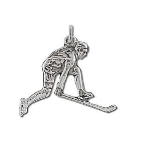 Sterling Silver Oxidized Hockey Player Pendant