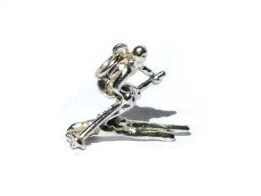 Sterling Silver Racing Skiing Snow Skier Charm Pendant