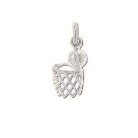 Sterling Silver BasketBall Ball and Net Charm Pendant.