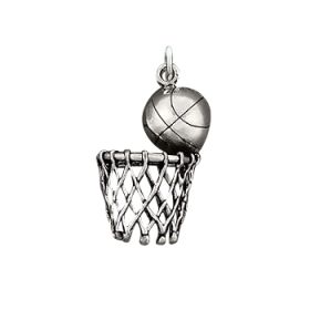 Sterling Silver Oxidized Basketball & Hoop Pendant