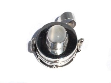 Sterling Silver Simulated Moon Stone Cabochon Prayer Box Pendant