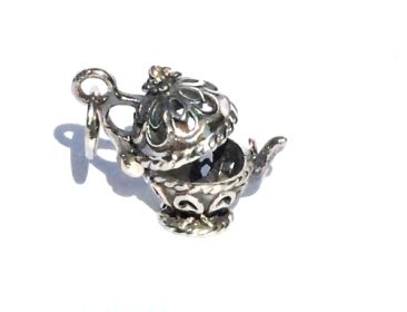 Sterling Silver Filigree Teapot Poison/Prayer Box Pendant