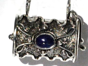 Sterling Silver Keepsake Poison Cylinder Box Pendant w Genuine Stone