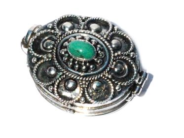 Sterling Silver Oval  Prayer Box Pendant with Genuine Turquoise