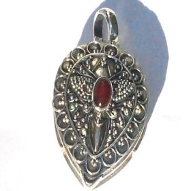 Sterling Silver Tear Prayer Box Pendant Carnelian and Gold Accents