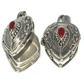 Sterling Silver Bali Heart Shape Prayer Box with Genuine Carnelian