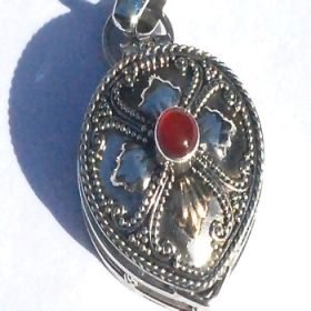 Sterling Silver Tear Carnelian and Gold Accent Prayer Box Pendant