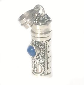 Sterling Silver Cylinder Prayer Box Pendant with Blue Lapis