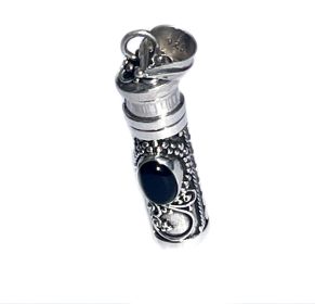 Sterling Silver Cylinder Prayer Box Pendant with Black Onyx Accent