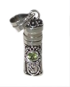 Sterling Silver Cylinder Prayer Box Pendant with Peridot