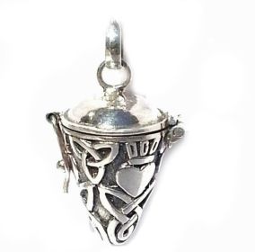 Sterling Silver Celtic Cone Pendulum Prayer Box Pendant Claddagh Lover