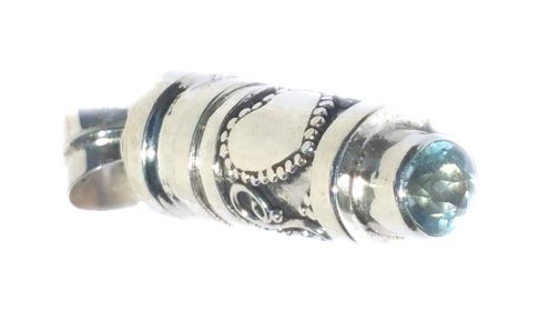 Sterling Silver Cylinder Prayer Box With Hearts and Blue Topaz Pendant