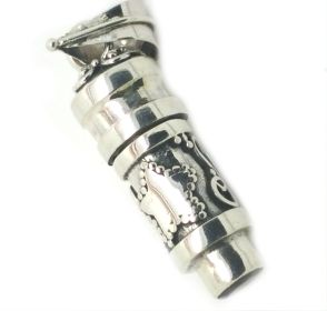 Sterling Silver Star and Moon Cylinder Prayer Box  Pendant With Garnet