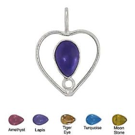 Sterling Silver  Hand-Made Heart Genuine Stone Pendant
