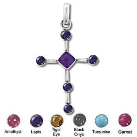 Sterling Silver Hand-Made Genuine Stone Cross