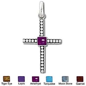 Sterling Silver Hand-Made Genuine Stone Cross Pendant