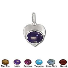 Sterling Silver Hand-Made Genuine Stone Heart Pendant