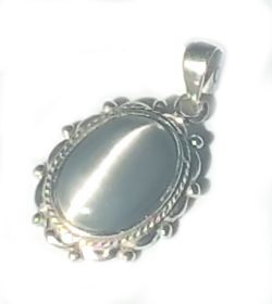 Sterling Silver Large Cats Eye Cab In Silver Earring Frame Pendant