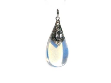 Sterling Silver Simulated Moonstone and Amethyst Teardrop Pendant