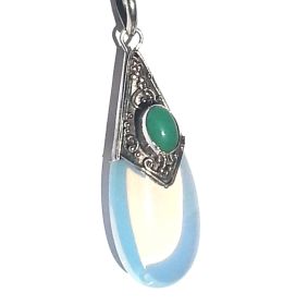 Sterling Silver Simulated Moonstone and Turquoise Teardrop Pendant