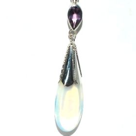 Sterling Silver Man Made Moonstone and Amethyst  Teardrop Pendant
