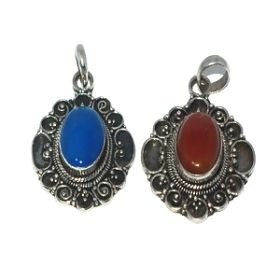 Sterling Silver Hand-made in Bali Pendant w/ Genuine Stone