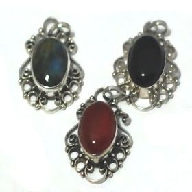 Sterling Silver Bali Pendant w/ Genuine Stone including Labradorite