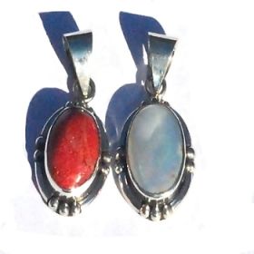 Sterling Silver Bali Pendant w/ Genuine Carnelian or Mother of Pearl